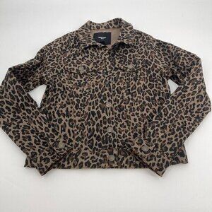 Nine West Jacket Small Womens Brown Animal Print Button Up Casual Long Sleeves